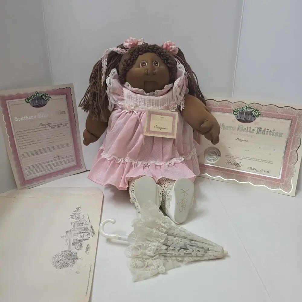 1986 Cabbage Patch Kids Southern Belle African American Doll COA Umbrella